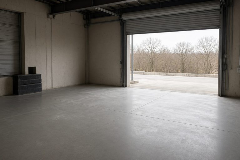 Finished smooth dock slab at an open warehouse door — Warehouse Concrete Floors in Schererville
