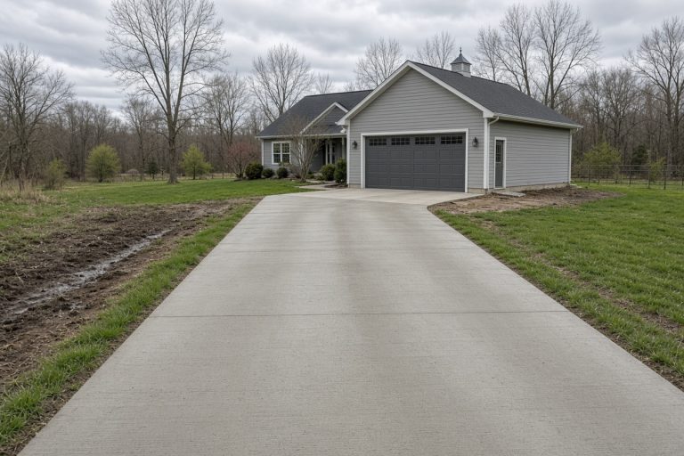 Finished concrete lane from a rural road to a house — Concrete Driveways in Wheeler