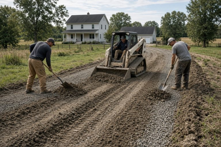 Crew grading a soft lane before a concrete pour — Concrete Driveways in Wheeler